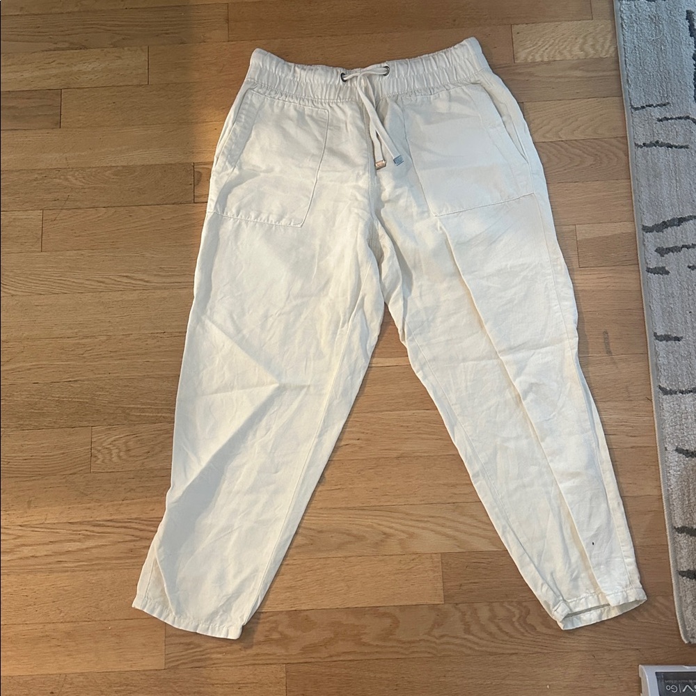 Zara Cream Elastic Waist Cargo-Style Pants